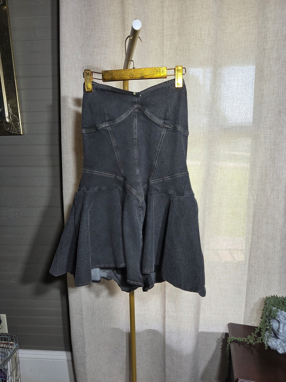 Fashion Nova Black Strapless Denim Romper Dress